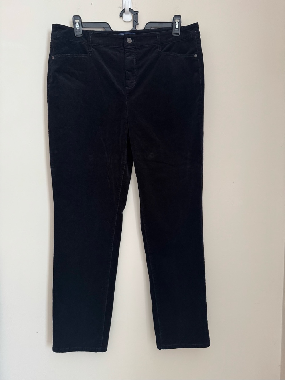 Talbots Simply Flattering Black Corduroy Pants Womens 16 High Waist Straight Leg